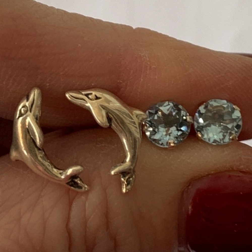 Sterling silver dolphin stud earrings blue crystal cz earrings lot bundle